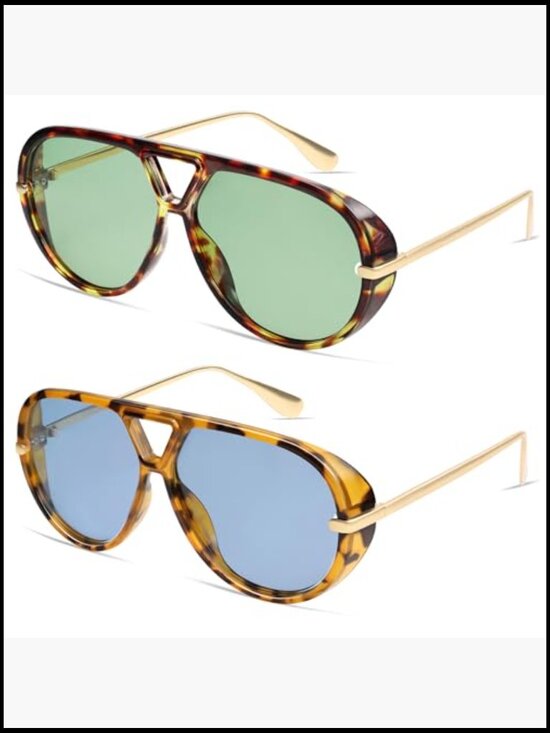 Oversized Round Aviator Sunglasses with UV400 Protection - Vintage Shield Shades
